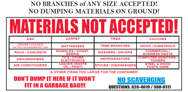Materials Not Accepted